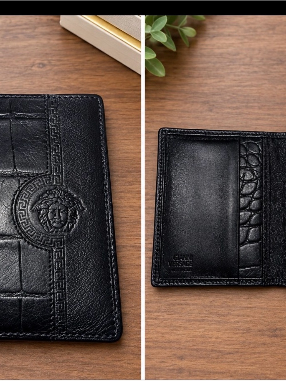 Versace vintage  Black Embossed Medusa Card & Key Holder
